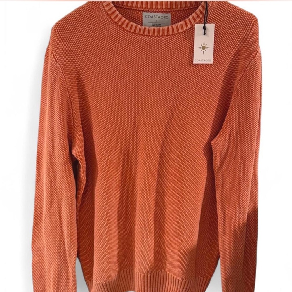 NWT COASTAORO Men’s Orange Knit Sweater Size Large - Picture 3 of 7
